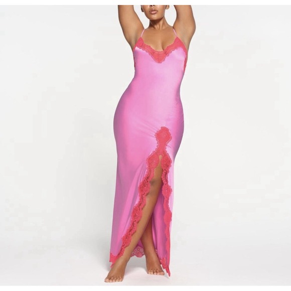 SKIMS Dresses & Skirts - Skims x Lana‎ Del Rey Pink Lace Long Slip Dress Valentines 2024 Size S Sold Out!